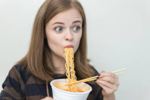 Young Ramen Noodles Served in Restaurants.